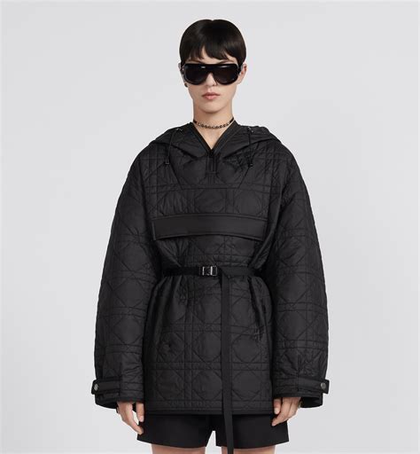 Macrocannage Hooded Anorak Black Quilted Technical Taffeta